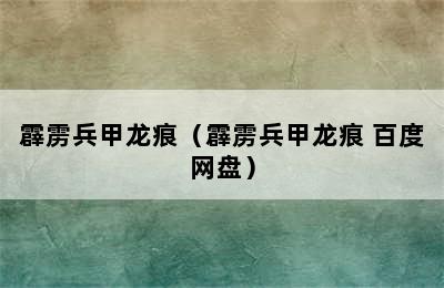 霹雳兵甲龙痕（霹雳兵甲龙痕 百度网盘）